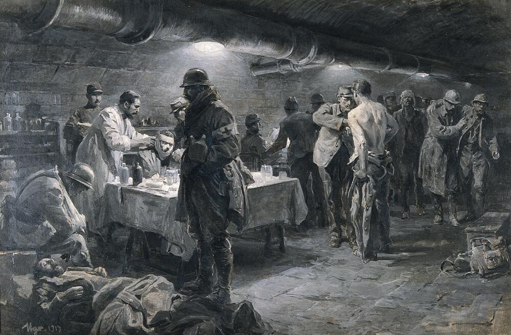 A-French-underground-hospital-at-Verdun-1917-Ugo-Matania-Wellcome-Library-London