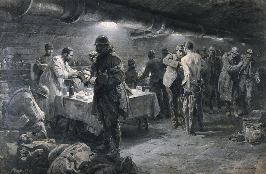 A-French-underground-hospital-at-Verdun-1917-Ugo-Matania-Wellcome-Library-London